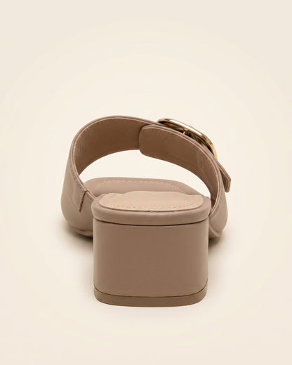 Vael Sandals - Square-Toe Block-Heel in Beige - profile back