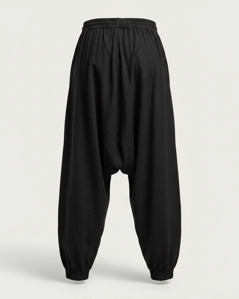 Jaan Trousers - Relaxed Wide-Leg Linen in Black - profile back