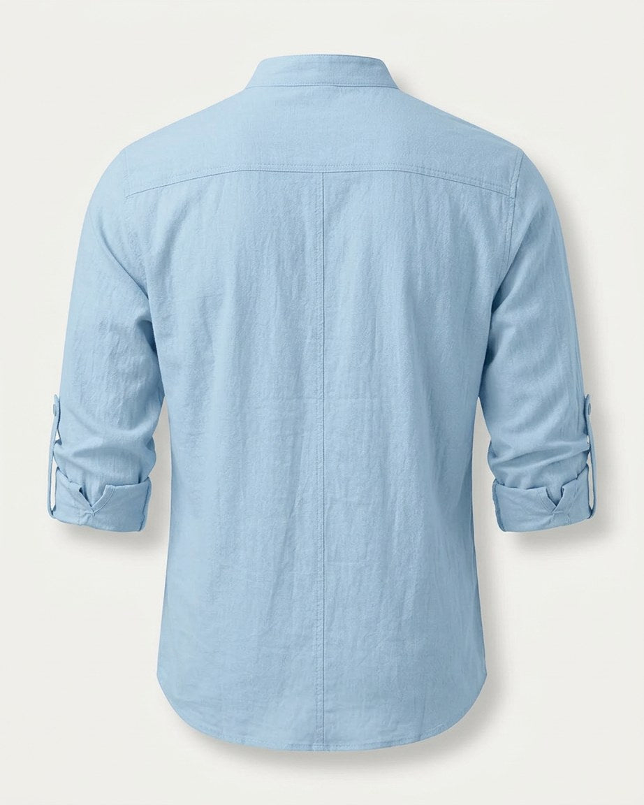 Xen Shirt - Linen in Light Blue - profile back