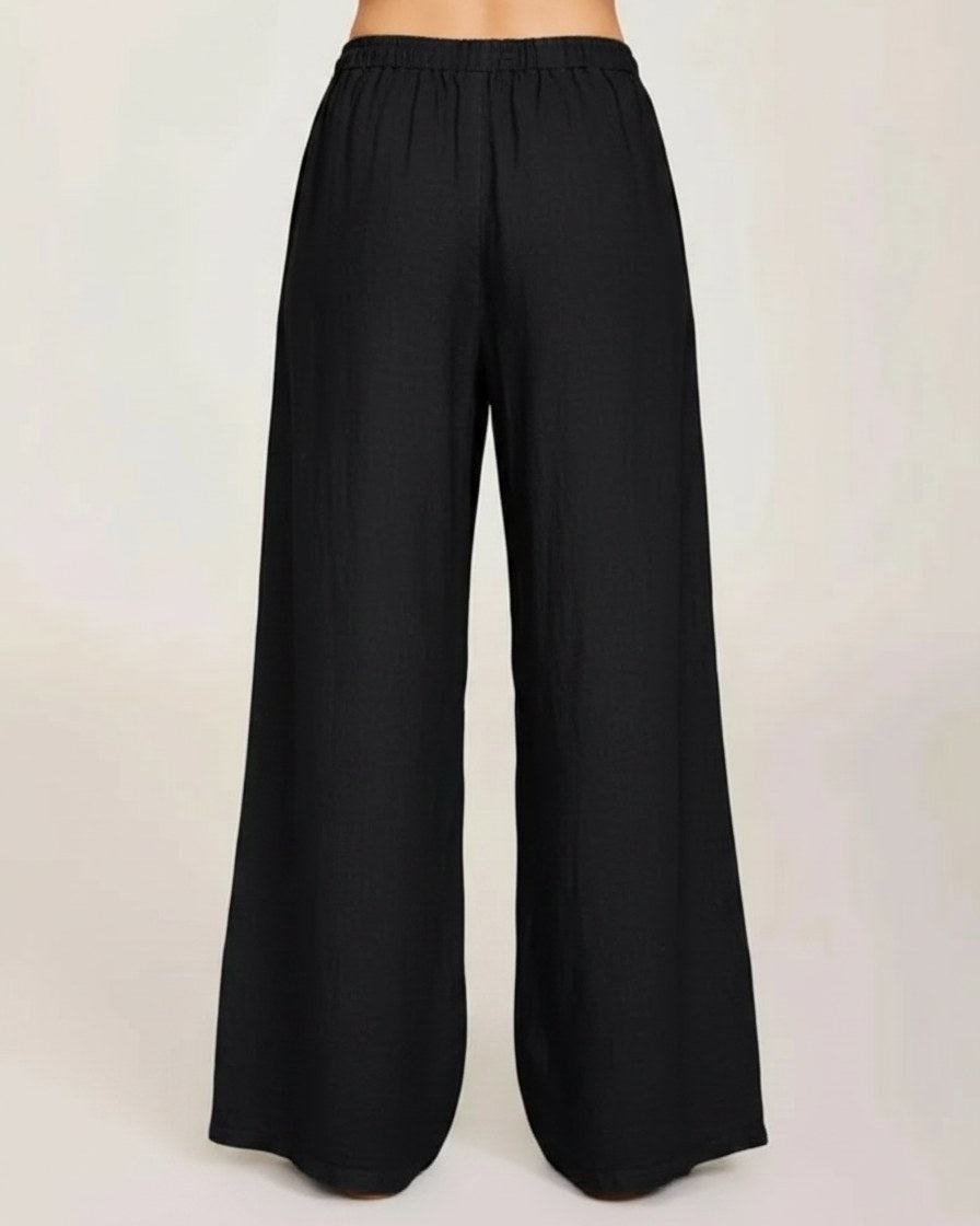 Sloane Trousers - Relaxed Wide-Leg Linen in Black - profile back