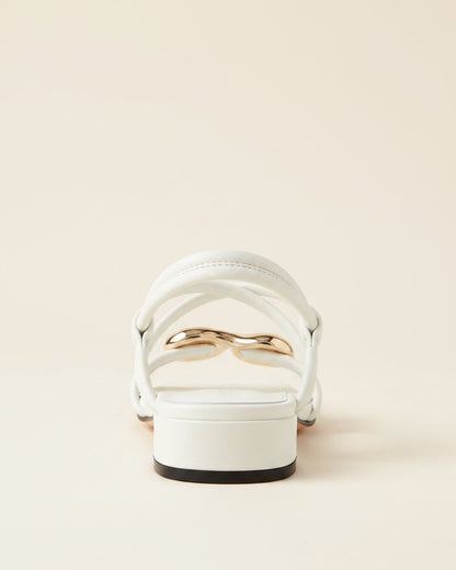 Lars Sandals - Square-Toe Block-Heel Leather in WHITE - profile back