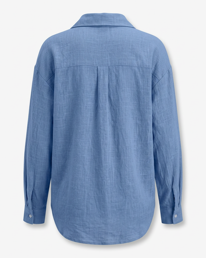 Ciel Shirt - Linen in Blue - profile back blue