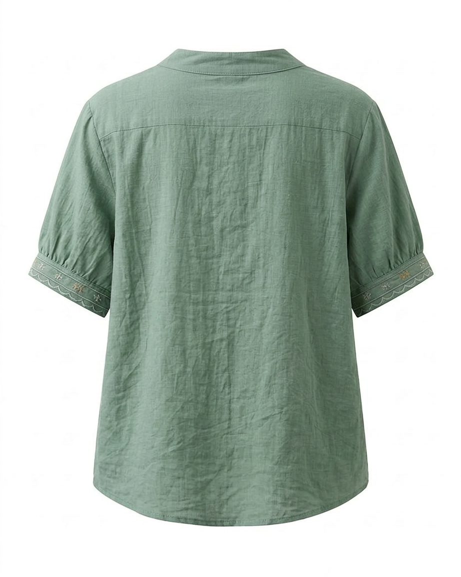 Roas Blouse - Stand-Collar Linen in green - profile back