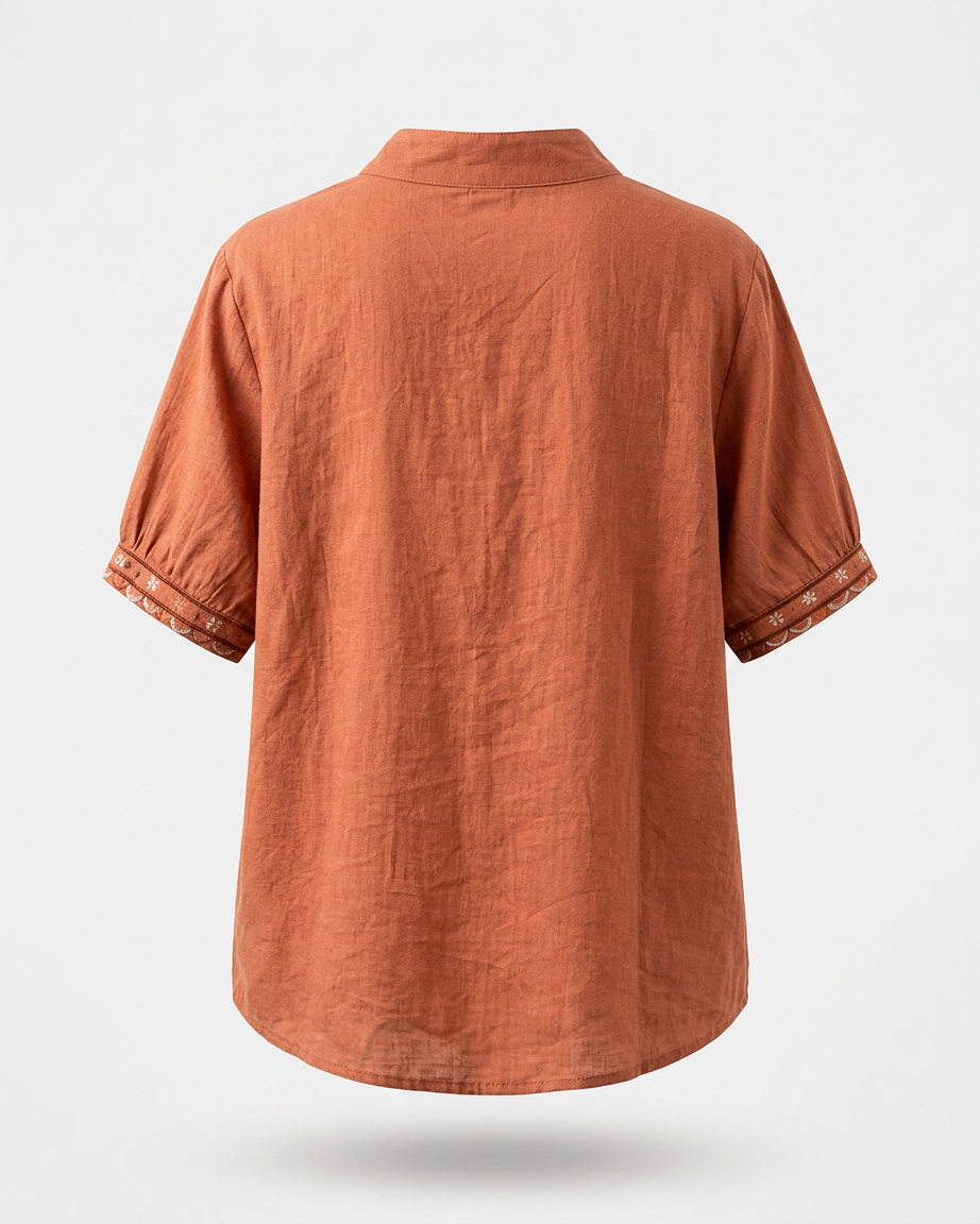 Roas Blouse - Stand-Collar Linen in Orange - profile back orange