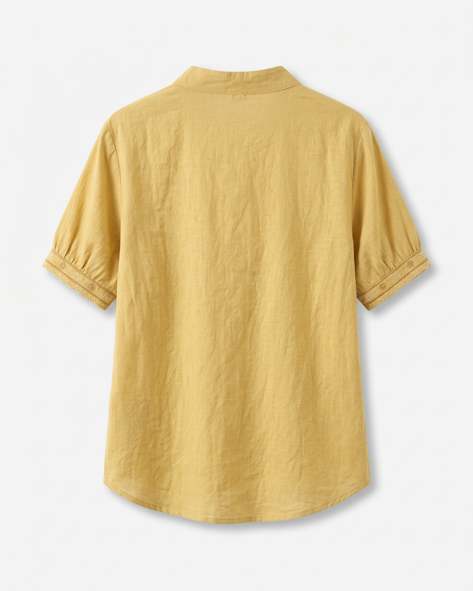Roas Blouse - Stand-Collar Linen in YELLOW - profile back yellow