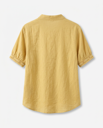 Roas Blouse - Stand-Collar Linen in YELLOW - profile back yellow