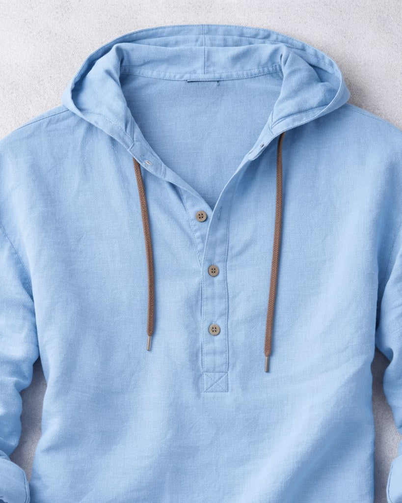 Ivo Shirt - Relaxed Linen in Blue - profile detail