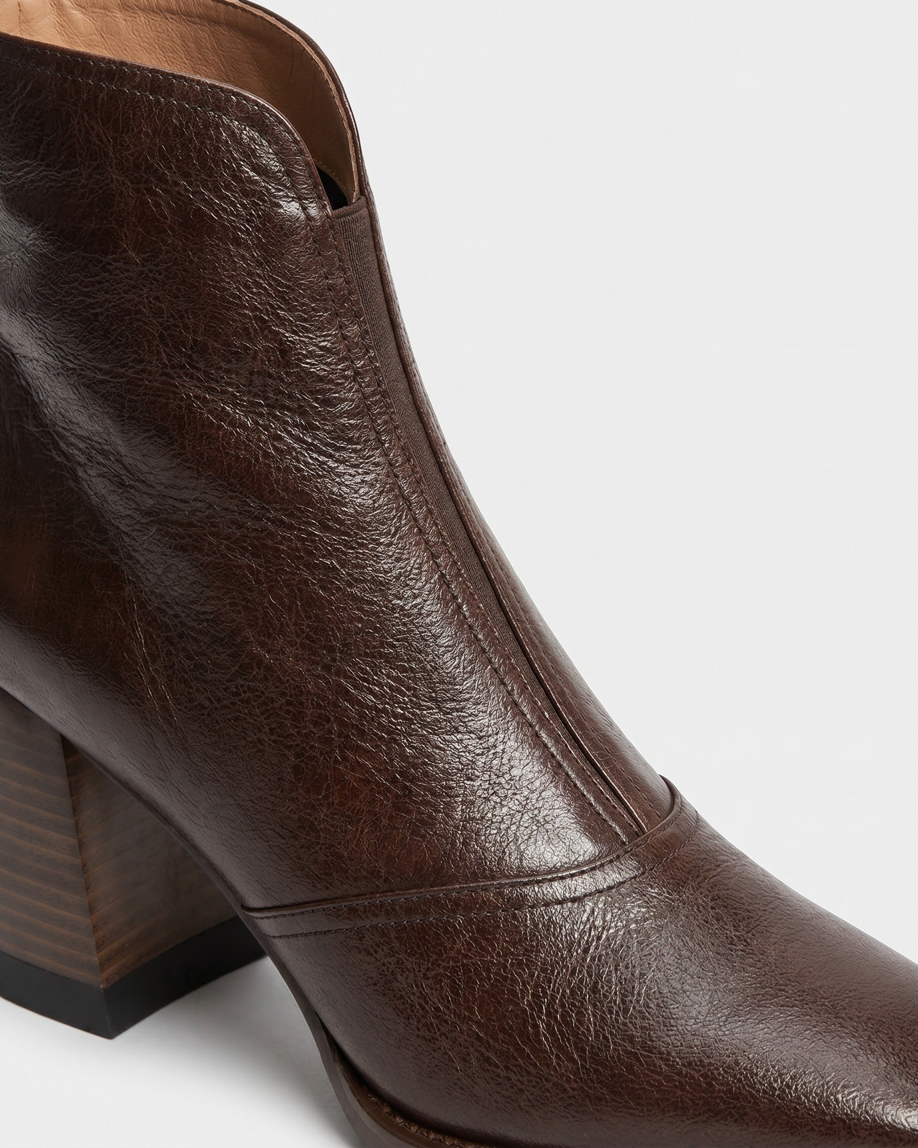 Sael Boots - Square-Toe Block-Heel Leather in Espresso - profile detail