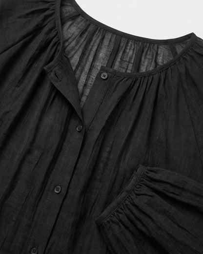 Luca Shirt - Relaxed Linen in Black - profile detail