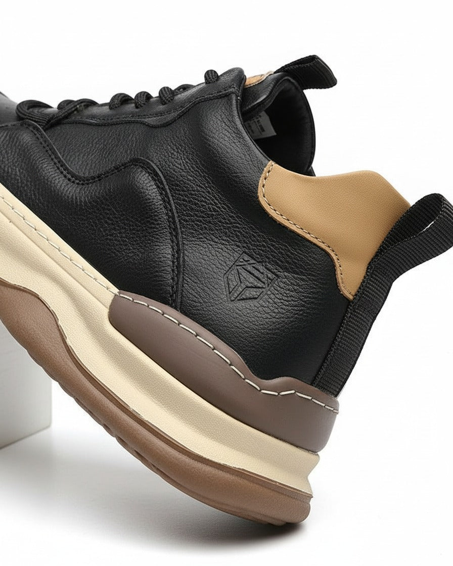 Dael Shoes - Leather in Black Beige - profile detail 2