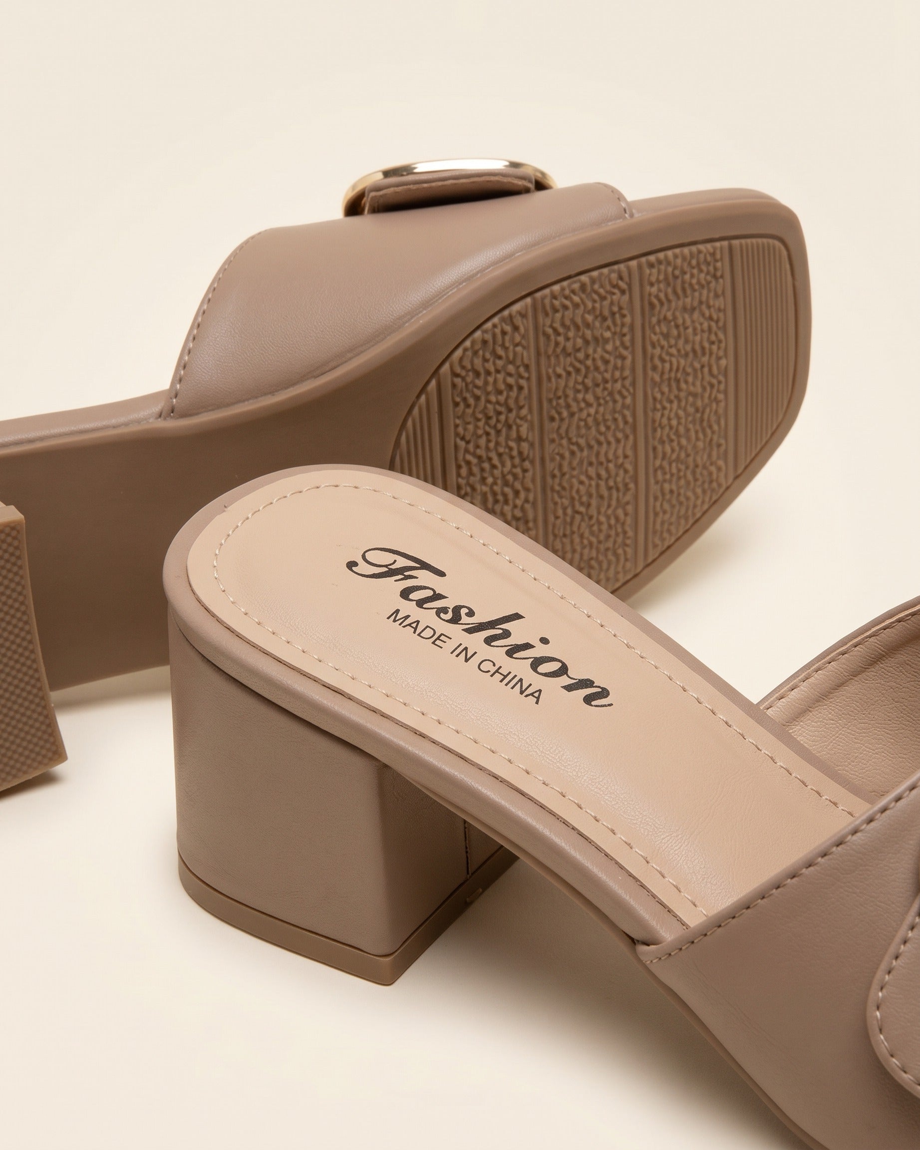 Vael Sandals - Square-Toe Block-Heel in Beige - profile detail 2
