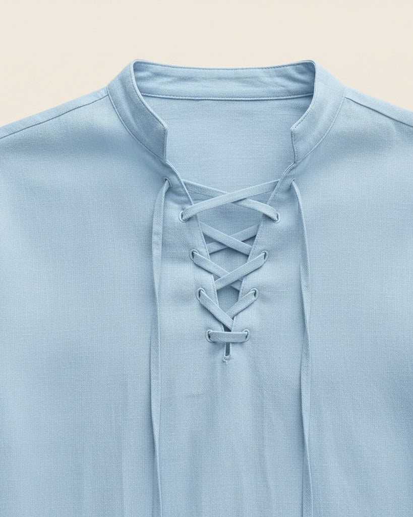 Xen Shirt - Linen in Light Blue - profile detail