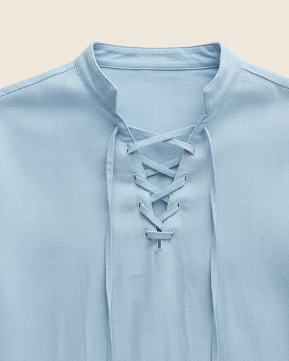 Xen Shirt - Linen in Light Blue - profile detail