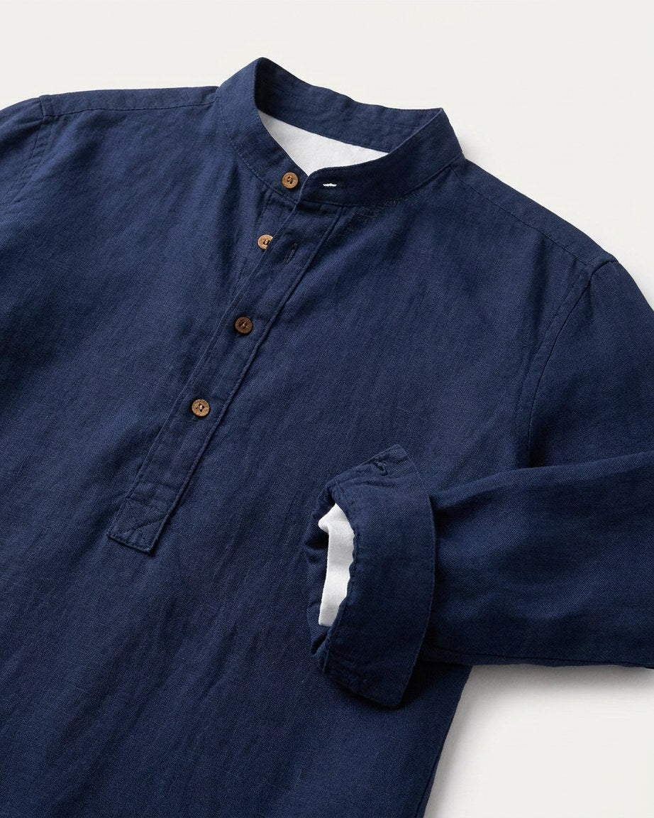Wren Shirt - Relaxed Linen in Navy - profile detail