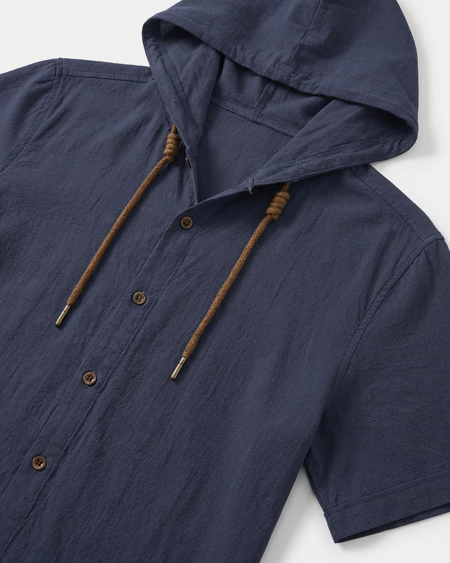Daan Shirt - Relaxed Linen in Navy blue - profile detail
