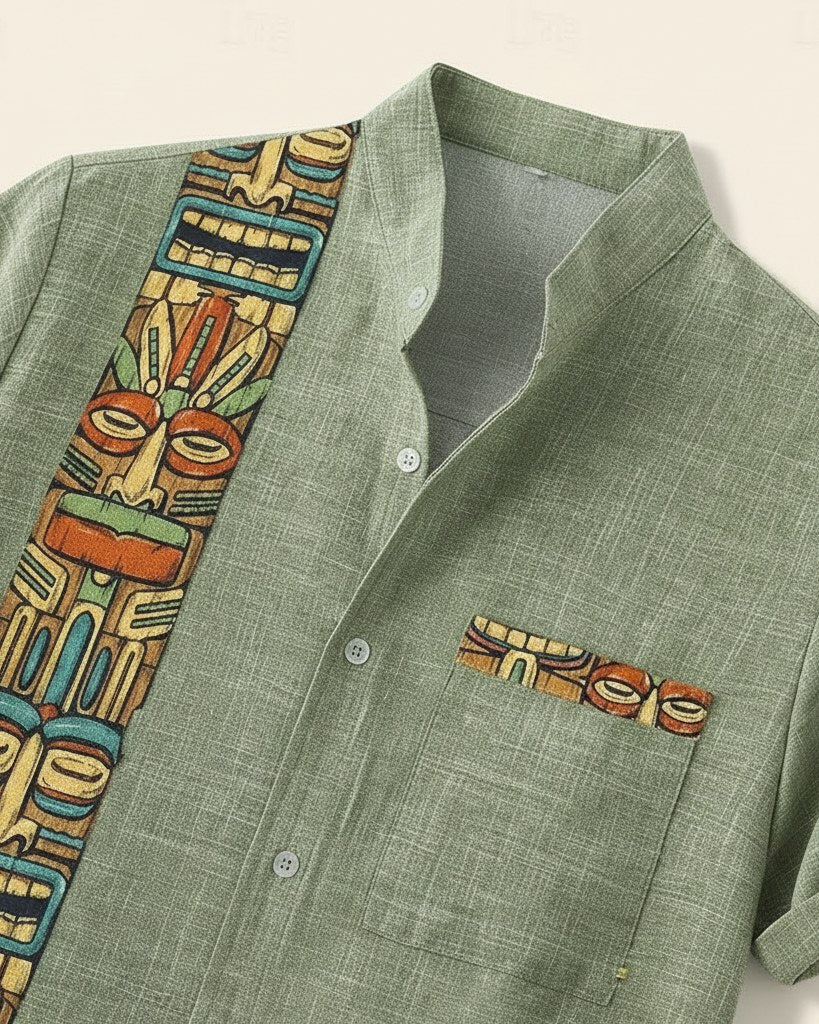 Idris T-Shirt - Linen in Aeh217 - profile detail