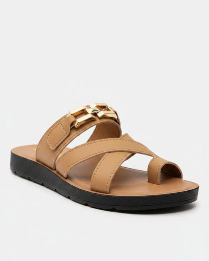 Pael Sandals - Leather in Camel - profile detail
