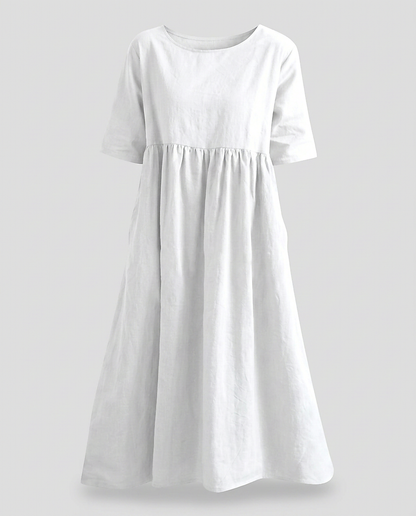 Odette Dress - Relaxed Linen in WHITE - profile front white