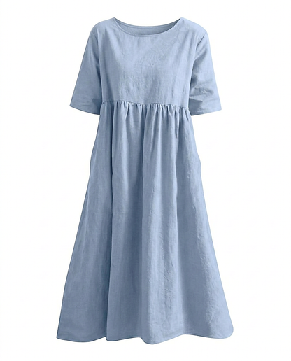 Odette Dress - Relaxed Linen in Light  Blue - profile front light blue
