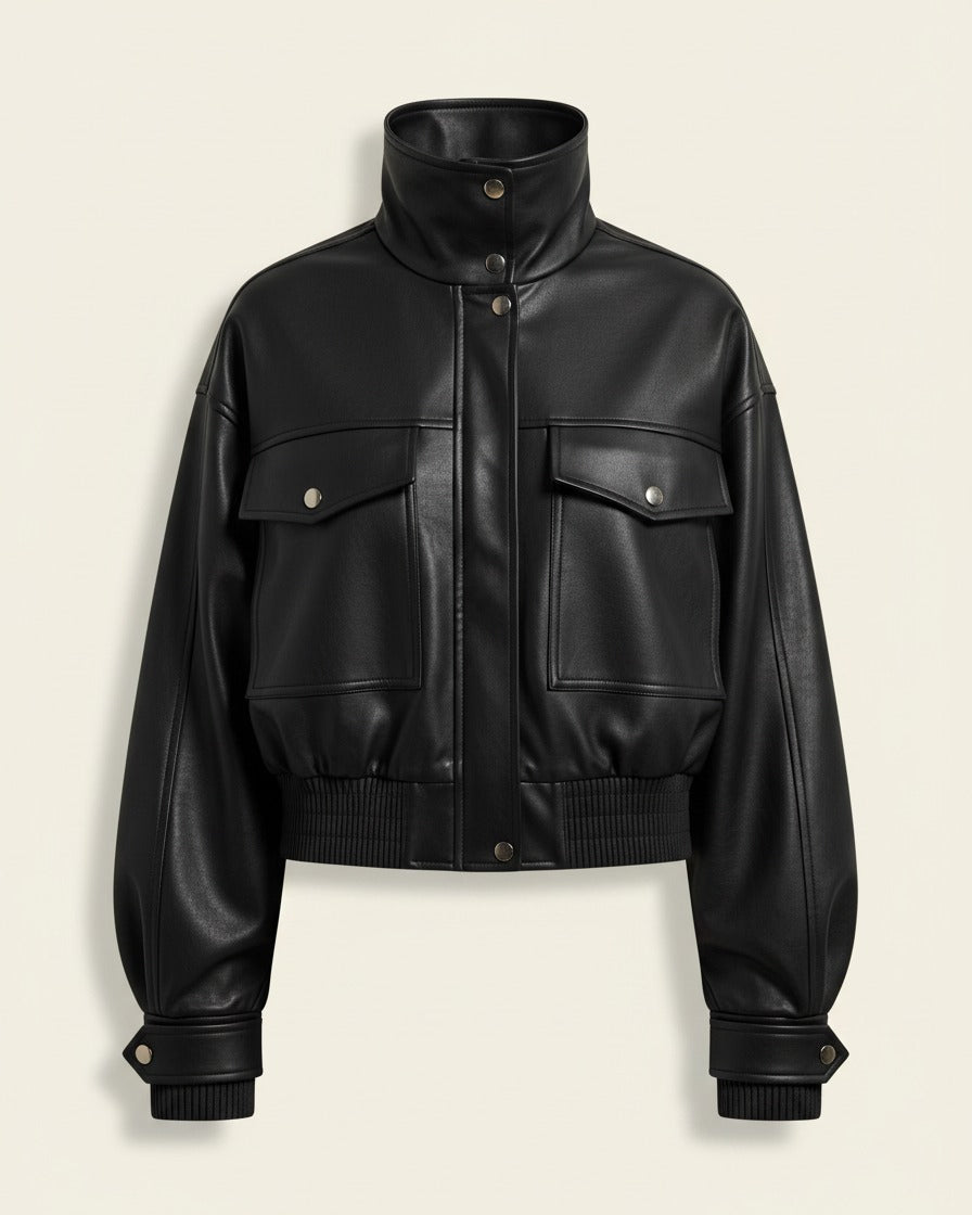 Ugo Jacket - Zip Faux Leather in black - profile front