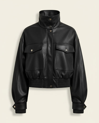 Ugo Jacket - Zip Faux Leather in black - profile front