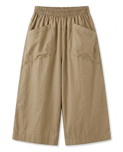 Liv Trousers - Relaxed Wide-Leg Linen in Khaki - profile front
