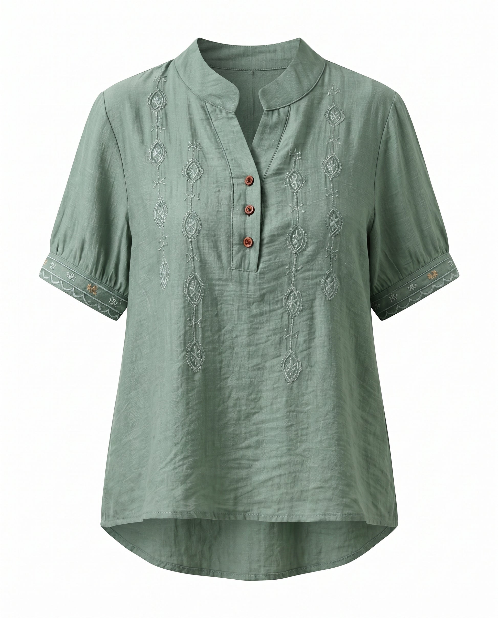 Roas Blouse - Stand-Collar Linen in green - profile front