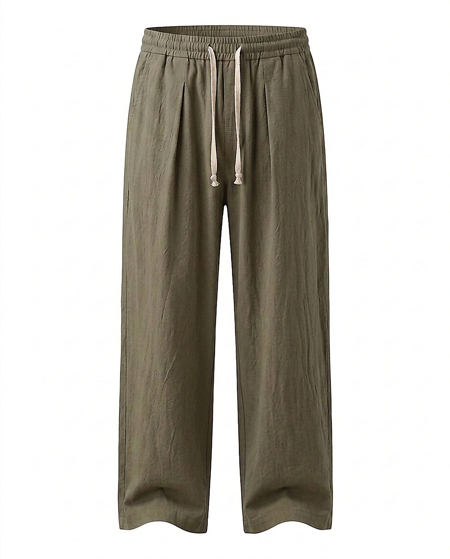 Harbor Trousers - Relaxed Wide-Leg Linen in Khaki - profile front khaki