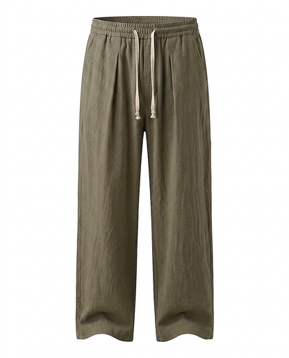 Harbor Trousers - Relaxed Wide-Leg Linen in Khaki - profile front khaki
