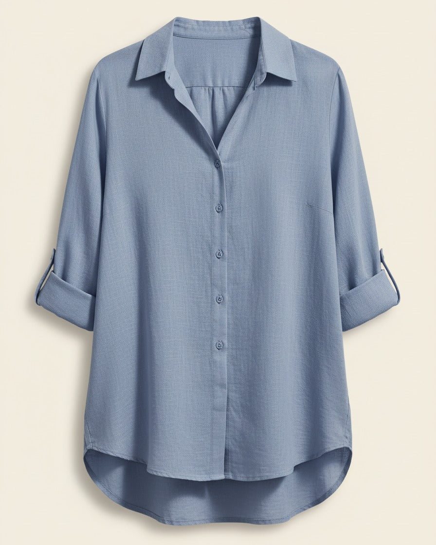 Lior Blouse - Relaxed Linen in Blue - profile front