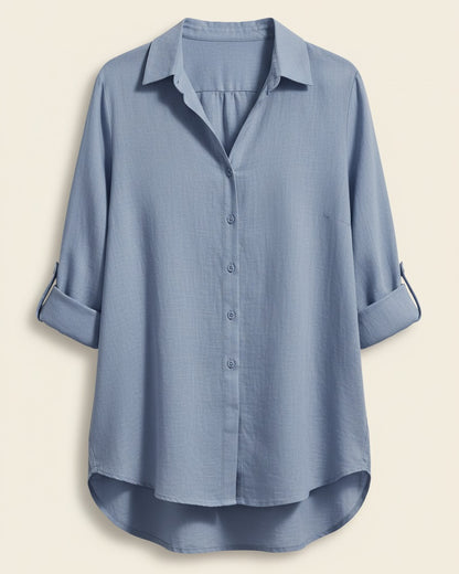 Lior Blouse - Relaxed Linen in Blue - profile front