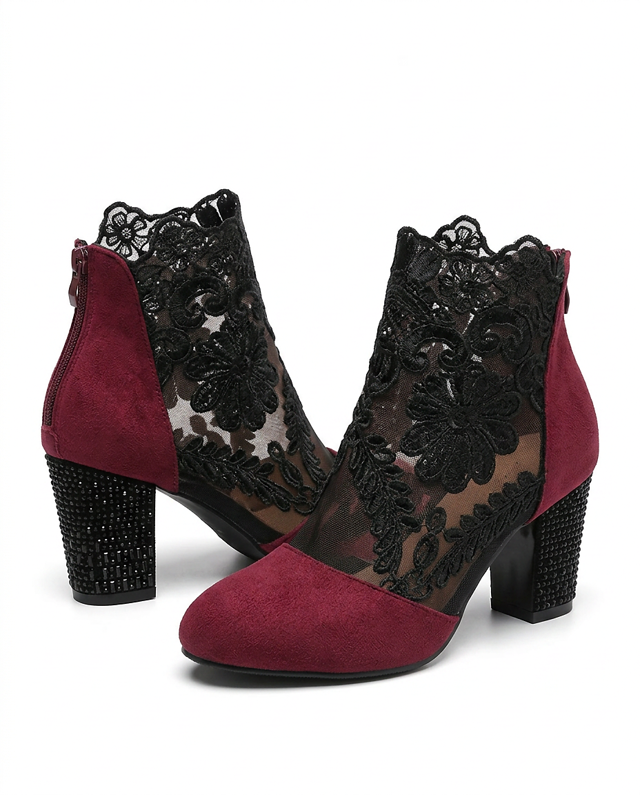 Dael Boots - Block-Heel Leather in Wine red - profile front