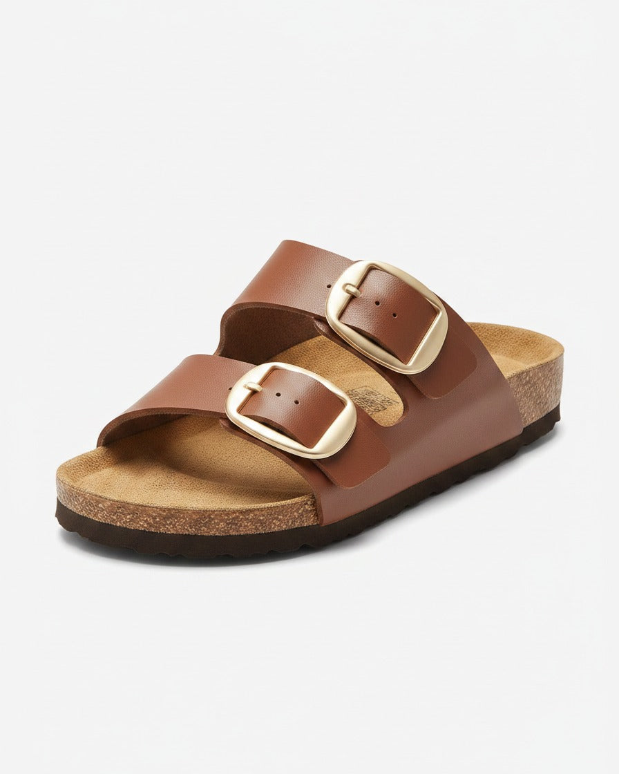 Gael Sandals - Faux Leather in Brown - profile front