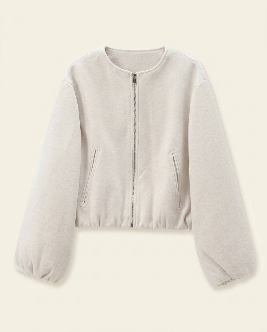 Lior Jacket - Zip in Beige - profile front