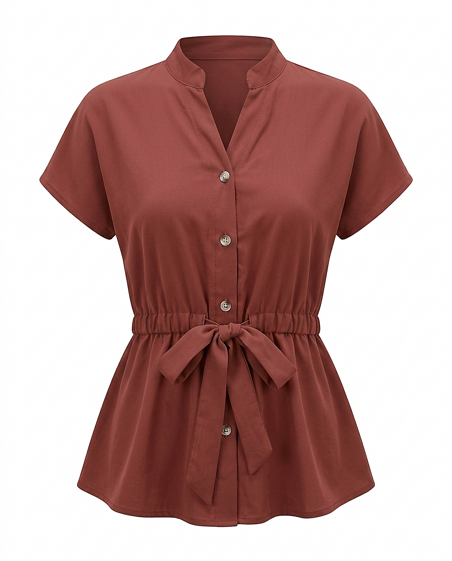 Tabitha Blouse - Relaxed Stand-Collar in Red Shirt - profile front red shirt