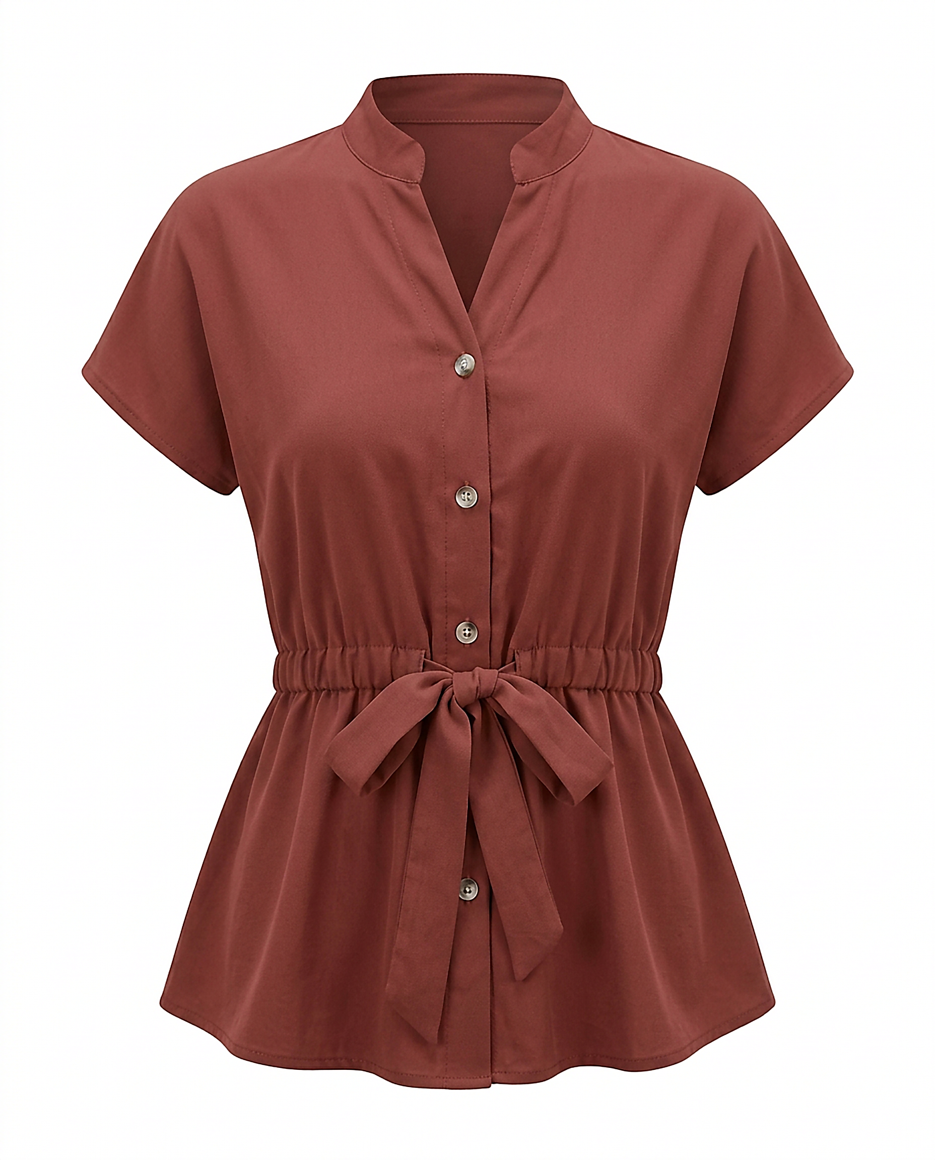 Tabitha Blouse - Relaxed Stand-Collar in Red Shirt - profile front red shirt