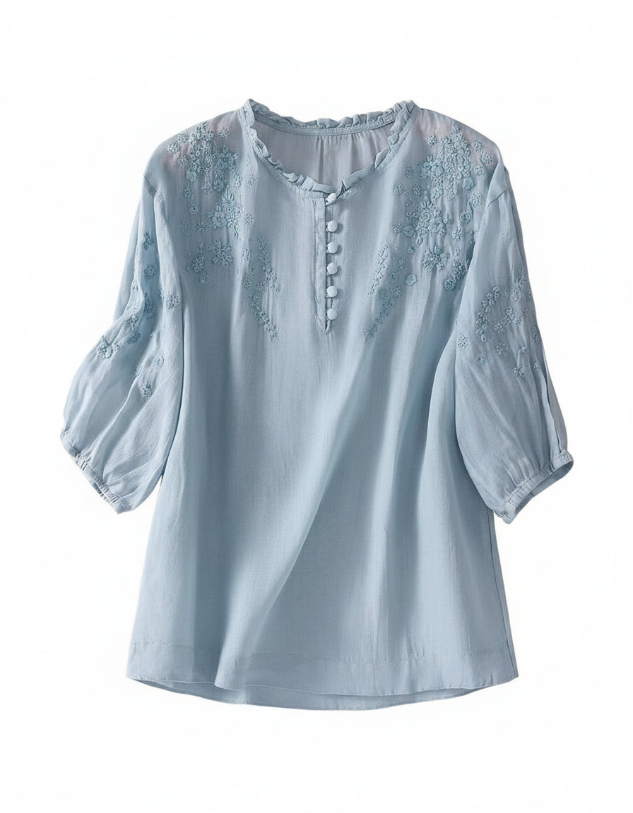 Finn Blouse - Linen in Blue - profile front
