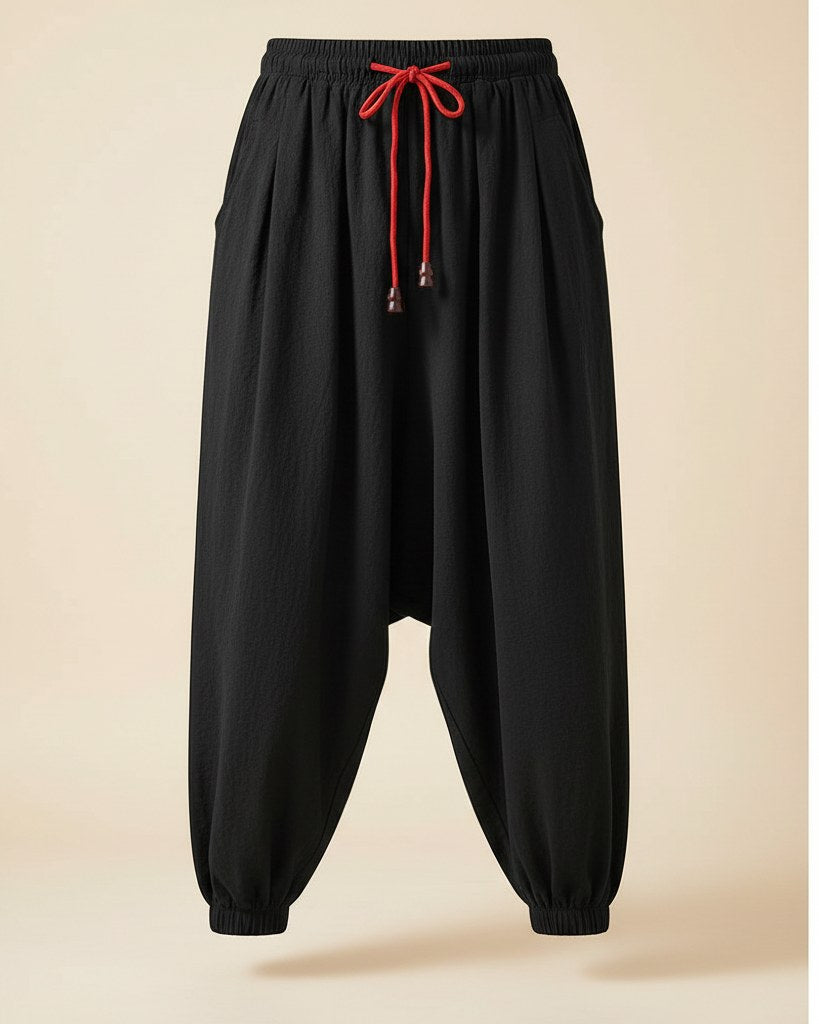 Jaan Trousers - Relaxed Wide-Leg Linen in Black - profile front