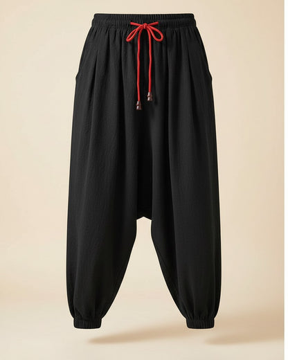Jaan Trousers - Relaxed Wide-Leg Linen in Black - profile front