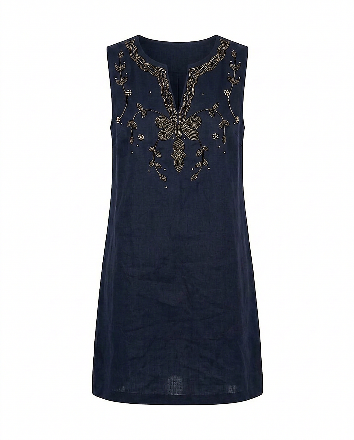 Renata Dress - Zip Linen in Navy blue - profile front