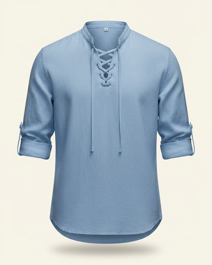 Nils Shirt - Linen in light blue - profile front