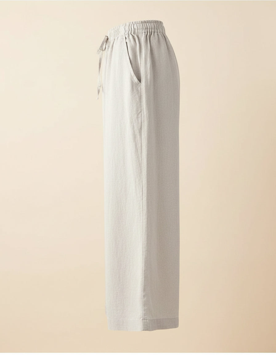 Noor Trousers - Wide-Leg Denim in Beige - profile front
