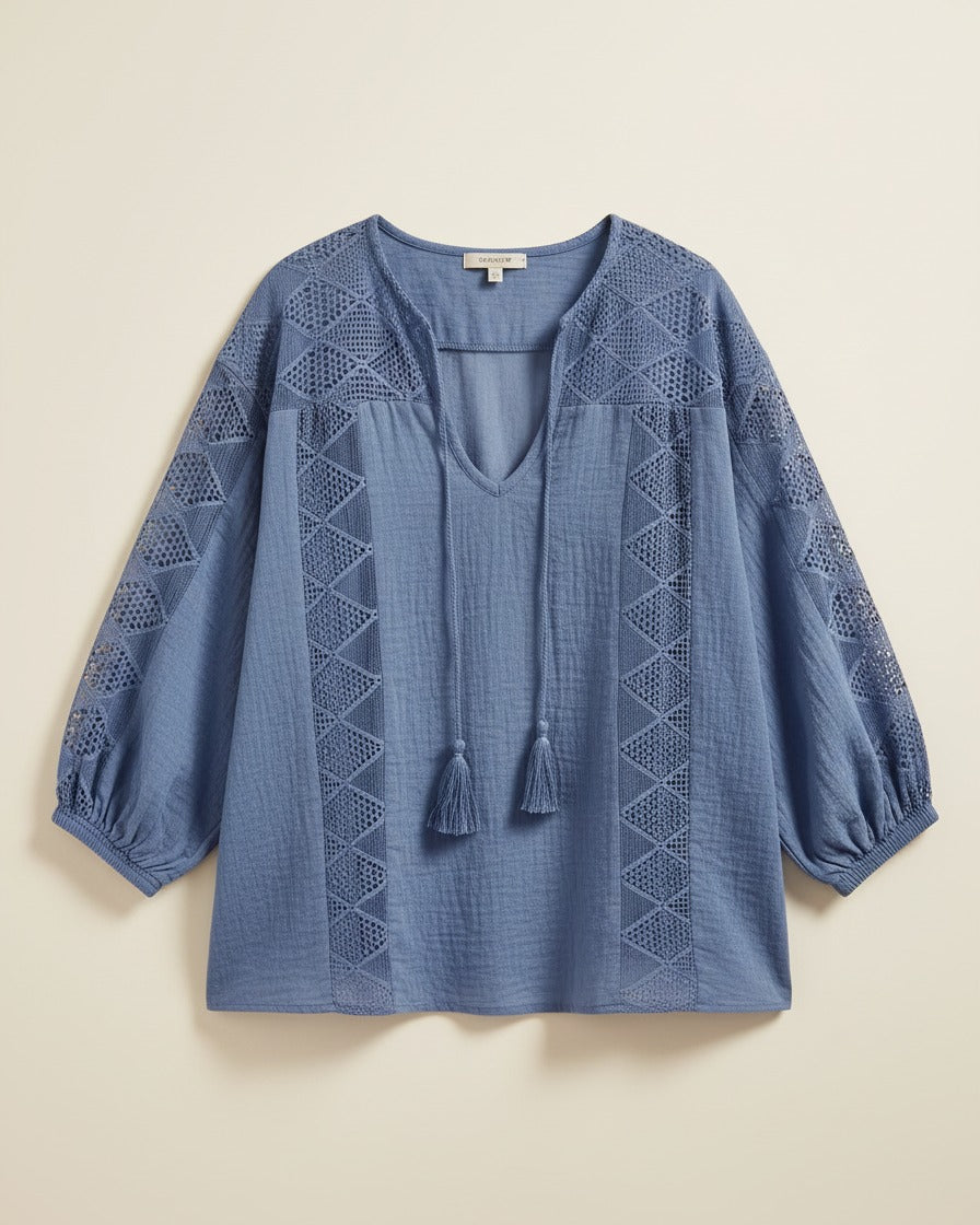 Hugo Blouse - Cotton in Blue - profile front