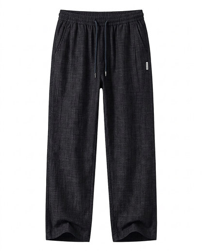 Stone Trousers - Relaxed Straight-Leg Linen in Black - profile front black