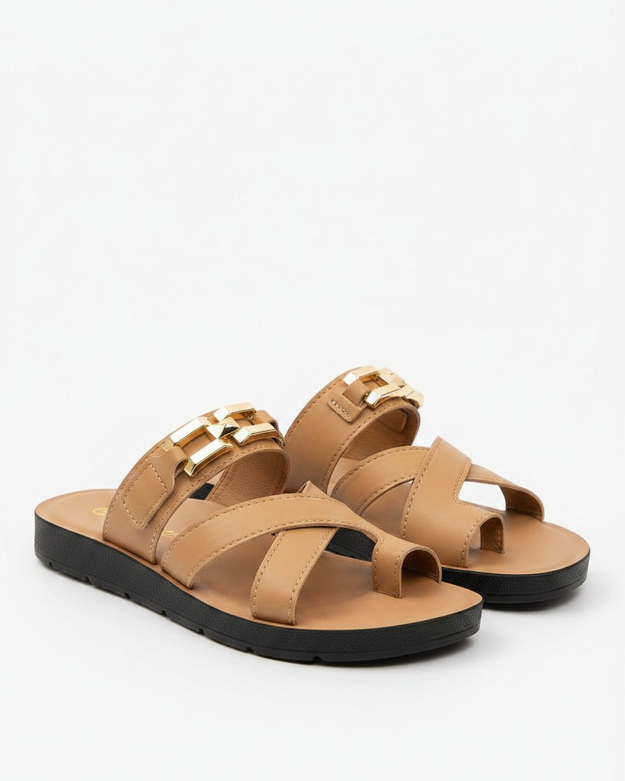 Pael Sandals - Leather in Camel - profile front