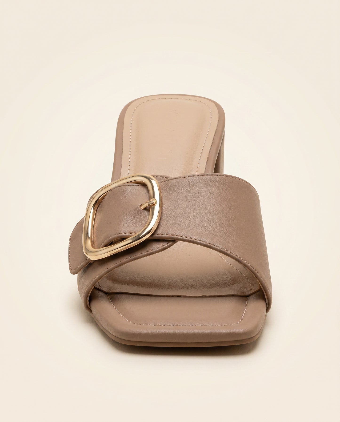 Vael Sandals - Square-Toe Block-Heel in Beige - profile front