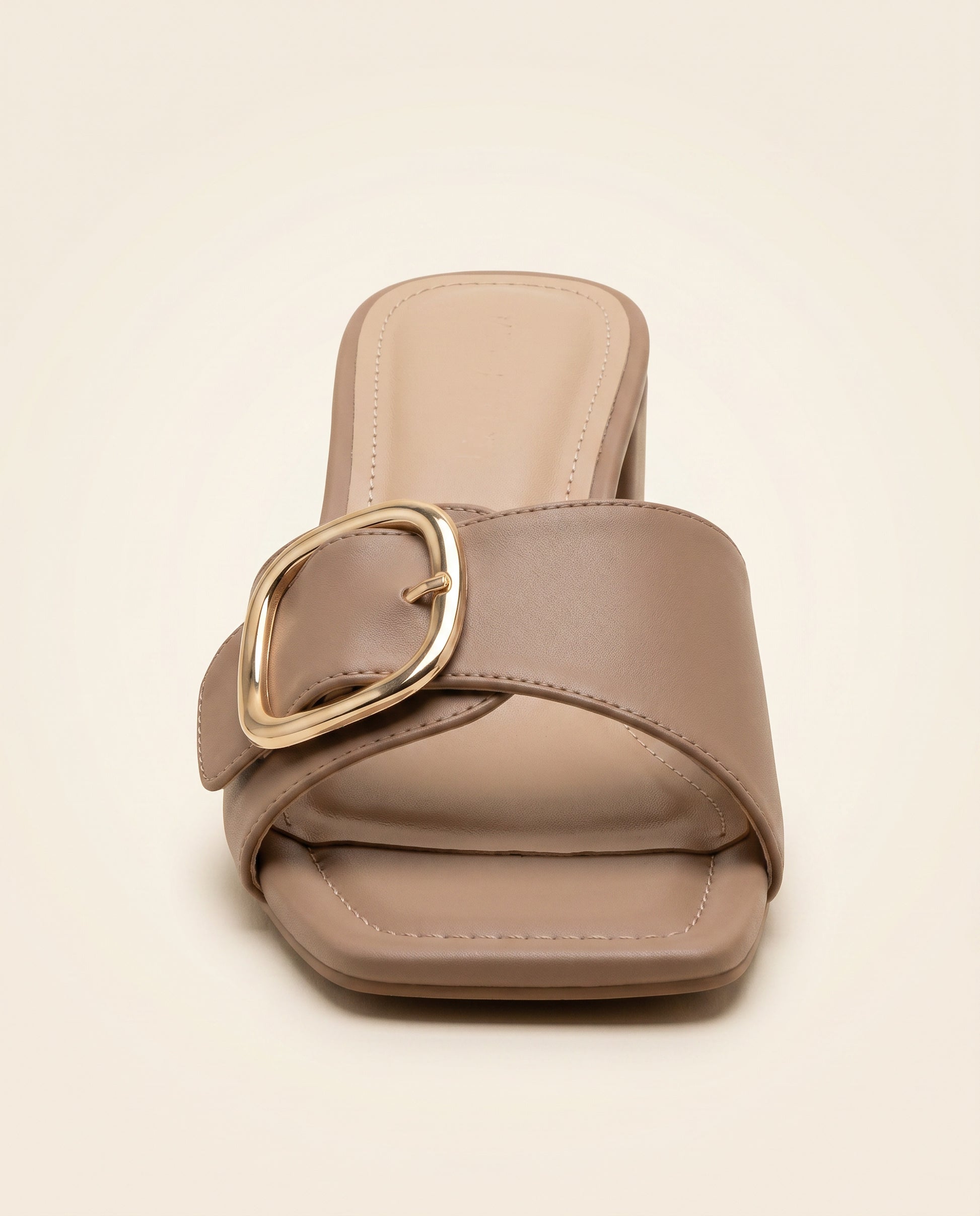 Vael Sandals - Square-Toe Block-Heel in Beige - profile front