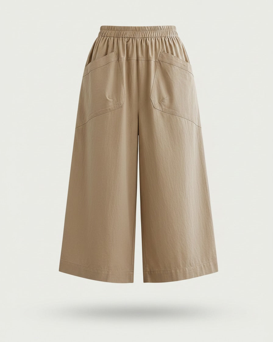 Uran Trousers - Relaxed Wide-Leg High-Waist Linen in Khaki - profile front