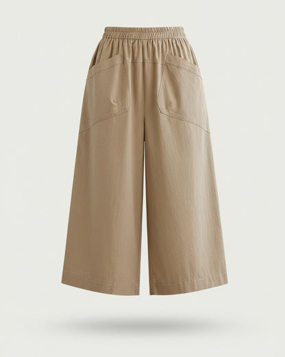Uran Trousers - Relaxed Wide-Leg High-Waist Linen in Khaki - profile front