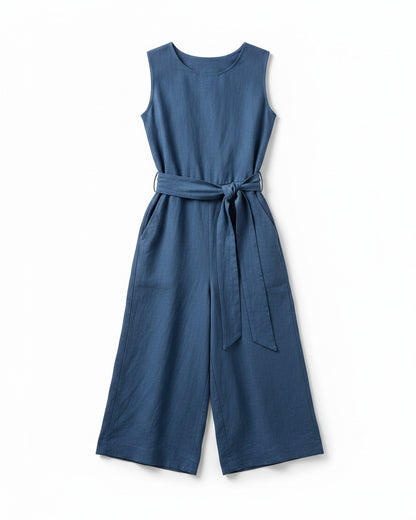 Aleo Dress - Linen in Blue - profile front
